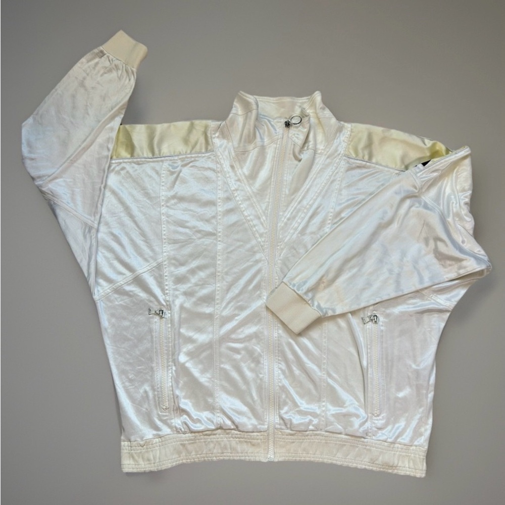 HTF VTG Ellesse Italian Bomber Track Jacket 80s 90s Shiny White Satin Retro Y2K